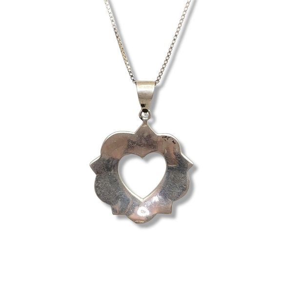 Vintage Organically Antiqued Tyrolean Silver Heart Pendant 18" - Picture 7 of 7